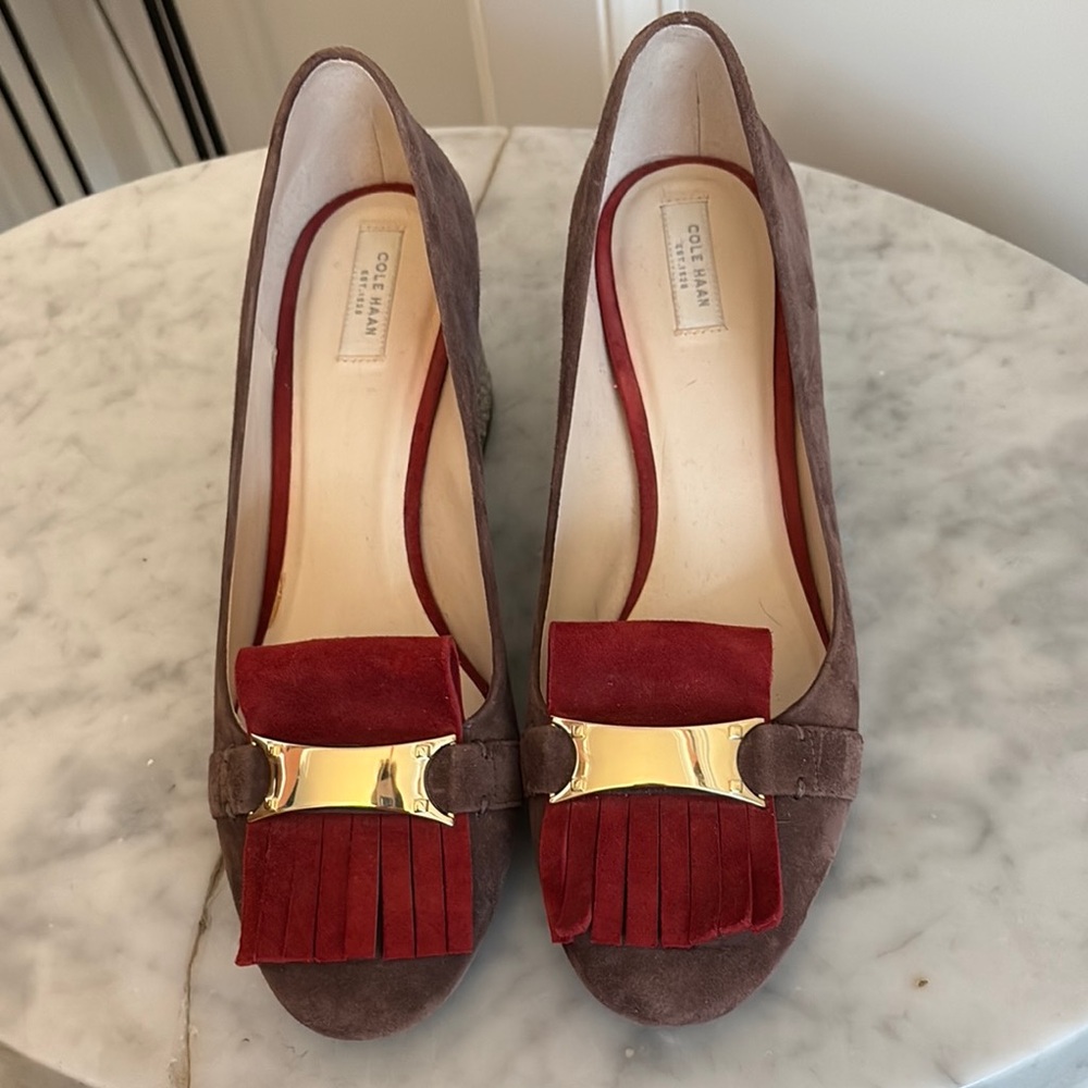 Cole Haan Suede Heels with Red and Snake Skin Accents - Picture 3 of 8